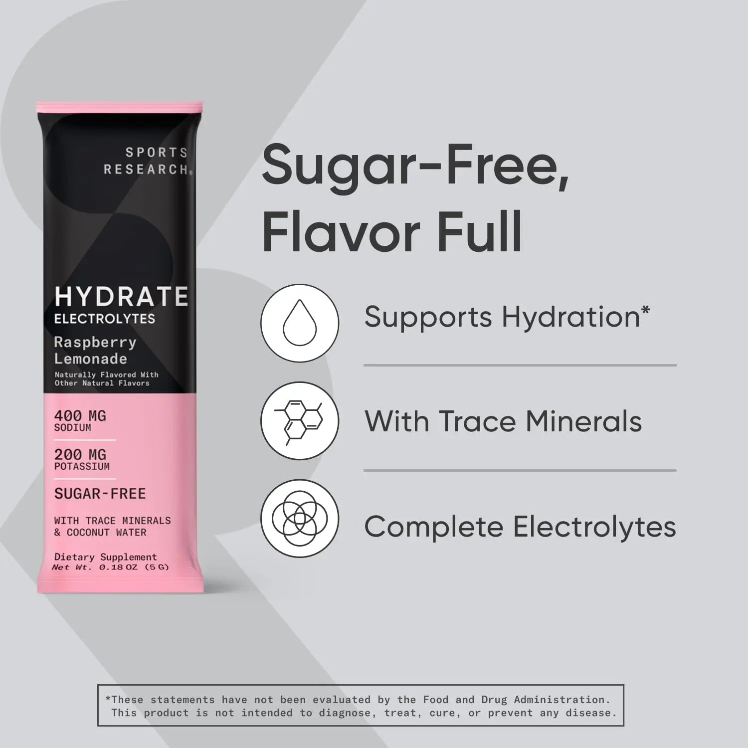 Sports Research Hydrate Electrolytes Powder Packets - Sugar-Free & Naturally Flavored Sports Research Au supplements