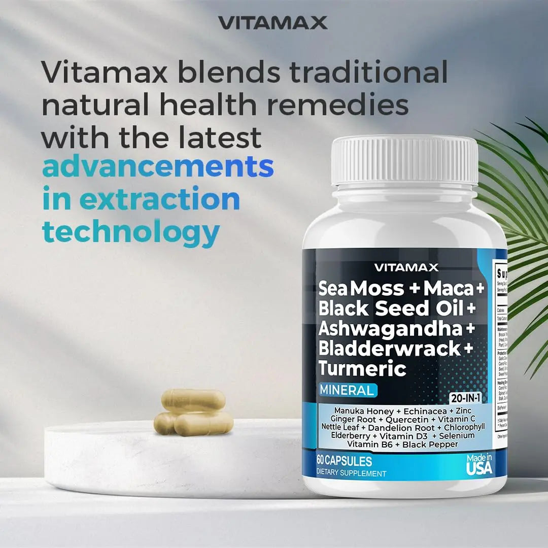 Sea Moss 3000mg Maca 1000mg Black Seed Oil 2000mg Ashwagandha 1000mg Bladderw Vitamax Au supplements