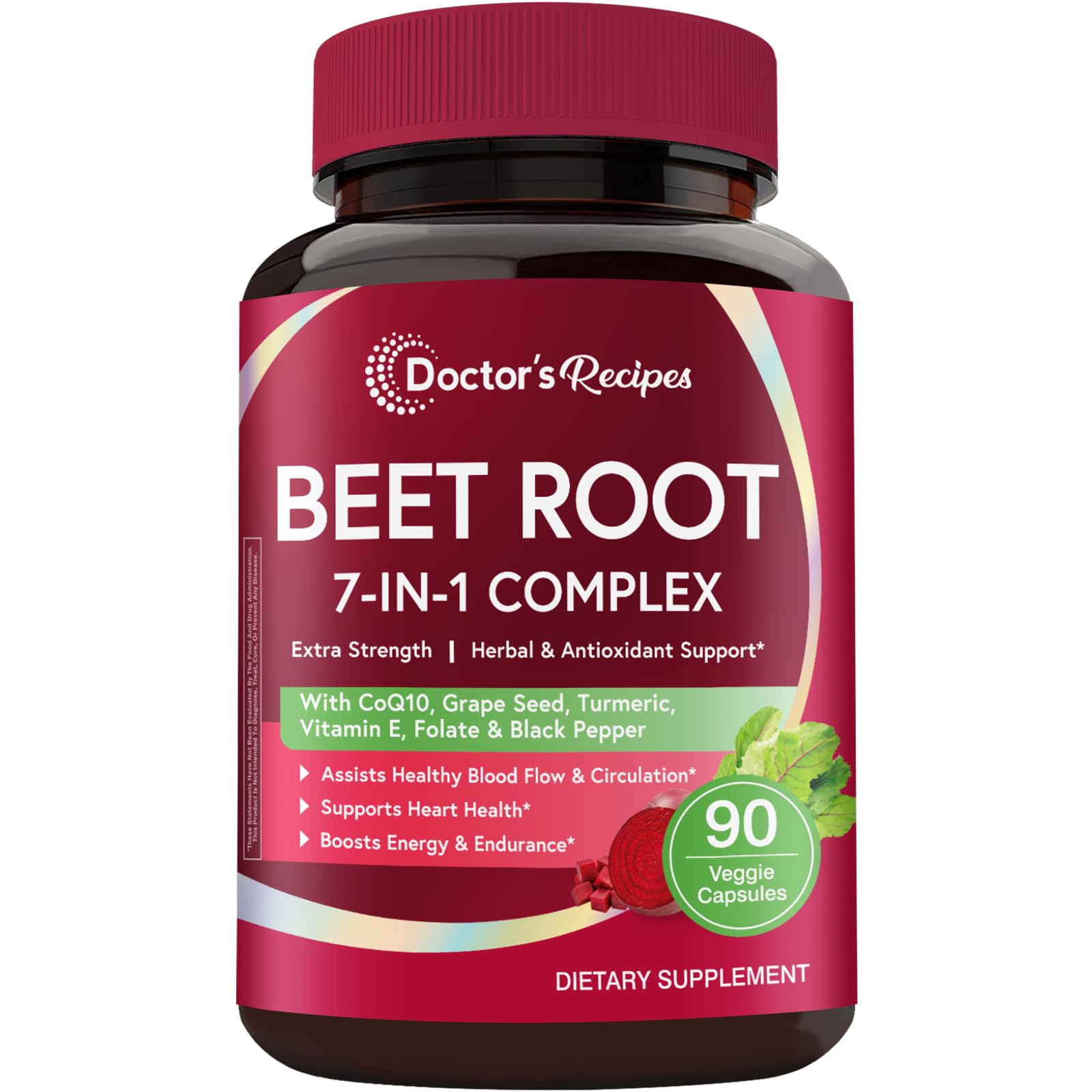 Doctor's Recipes Beet Root Capsules, 20:1 Extract with Grape Seed, CoQ10, Turmeric, Black Pepper for Enhanced Absorption, Supports Heart, Circulation, Energy & Nitric Oxide, Non-GMO, 90 Veg Caps Doctor's Recipes Au supplements