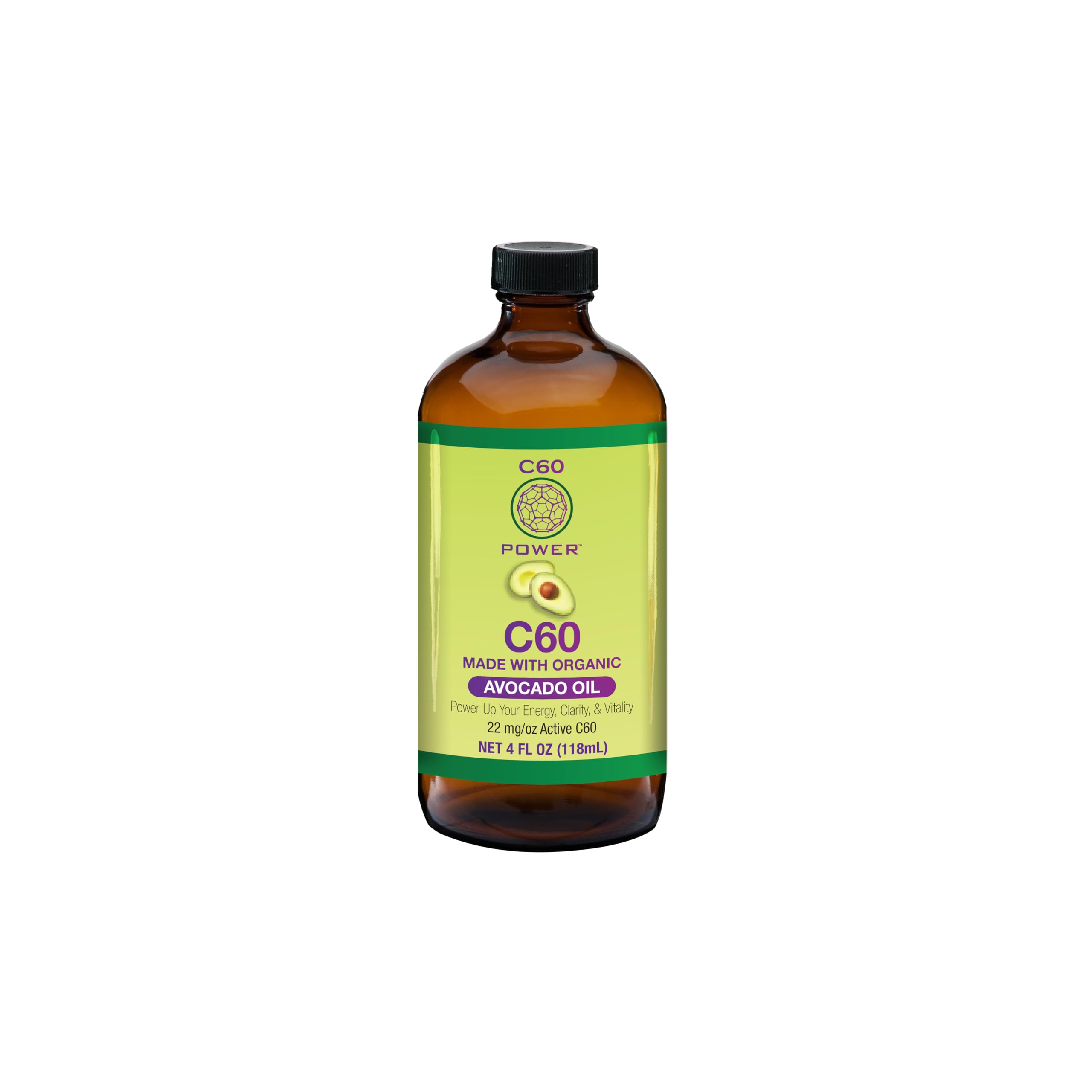 C60 Power C60 in Organic Avocado Oil - Natural Wellness & Antioxidant Support for Men & Women, 99.99% Pure Carbon Fullerenes, Promotes Energy, Mental Clarity, & Stamina - 4 fl oz Bottle C60 Purple Power Au supplements