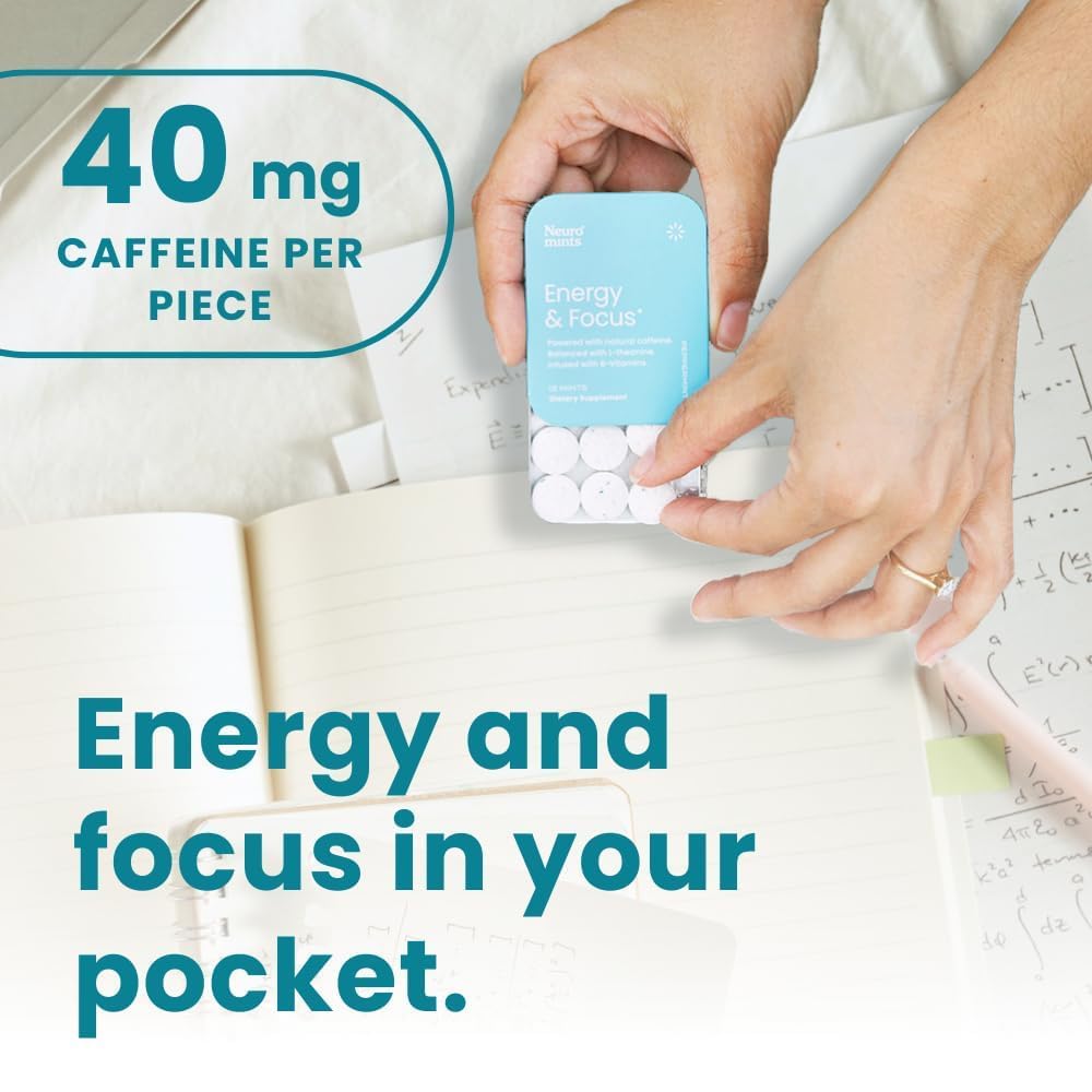 Neuro Energy & Focus Mints - Sugar Free Breath Mints with 40mg Natural Caffeine, B Vitamins & L-Theanine - Vegan Brain Supplement for Exercise, Study & Daily Focus - Peppermint, 72 ct Neuro Au supplements