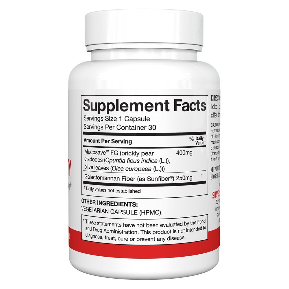 Silver Fern Regularity Digestive Supplement Capsules Brand - 1 Bottle = 30 Capsules = 30 Day Supply - Mucosave FG (Prickly Pear Polysaccharides & Olive Leaf Polyphenols) & SunFiber Silver Fern Au supplements