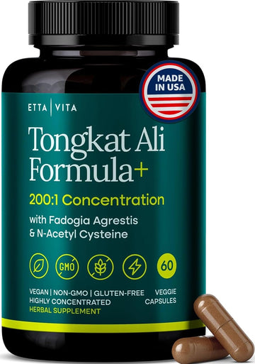 Potent Longjack - Tongkat Ali & Fadogia Agrestis Supplement for Men & Womens Energy, T Support, Lean Muscle Growth & Recovery, Hormonal Balance, Pre-Workout with Vegan NAC Liver Detox & Cleanse Etta Vita Au supplements
