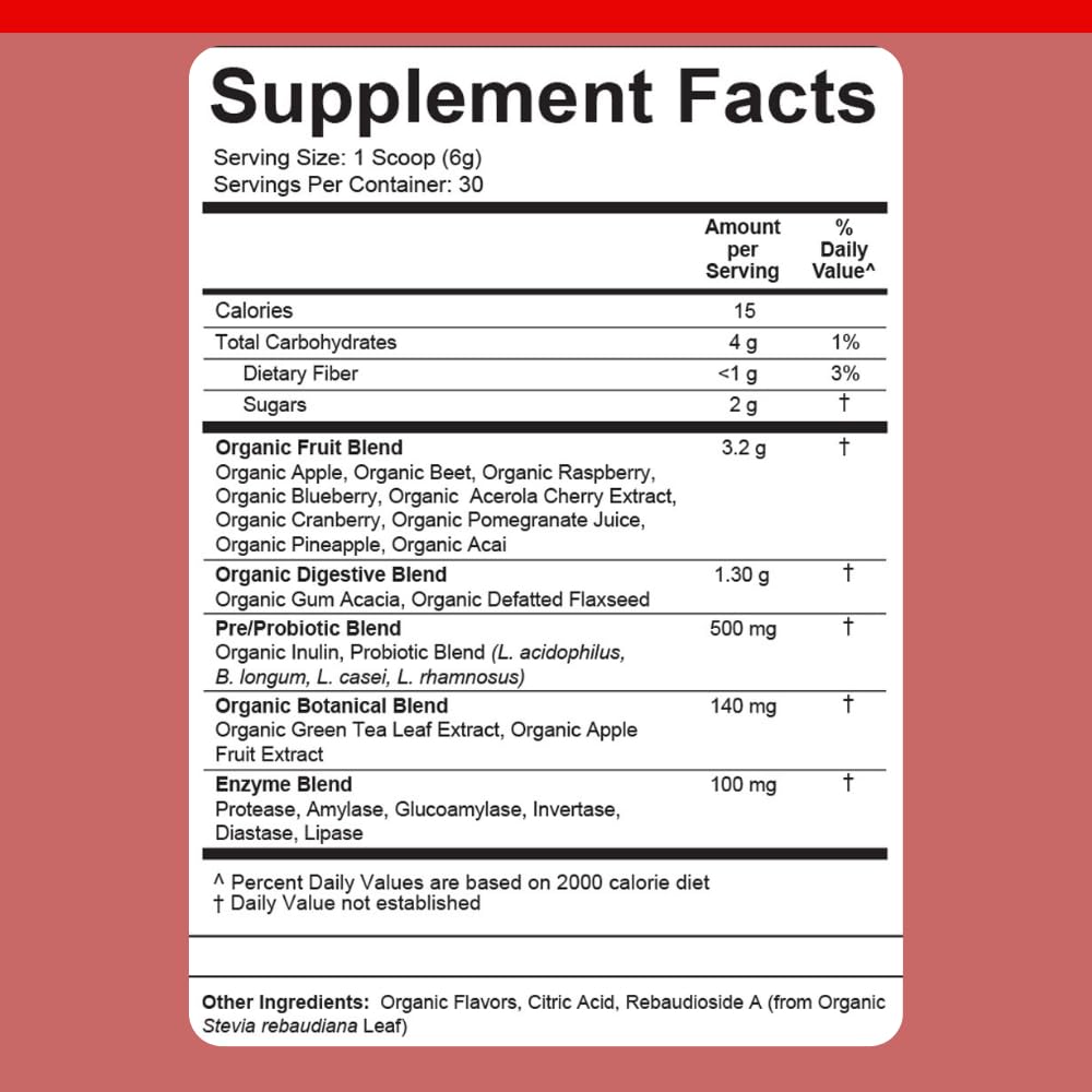Dr. Colbert, MD Organic Red Supremefood | Berry Flavored Blend | by Divine Health | 10 Organic Fruits | Probiotics | Enzymes | Herbs | Fiber | Antioxidants | Non-GMO | 30 Day Supply | 180g Divine Health Au supplements