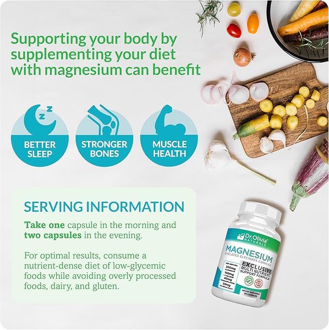 Dr. Olivia Naturals Magnesium Glycinate Complex - L-Theanine, Passionflower & Valerian Root for Sleep Support Supplement, Nerve & Muscle Health, High Absorption - 90 Vegetarian Capsules Dr. Olivia Naturals Au supplements