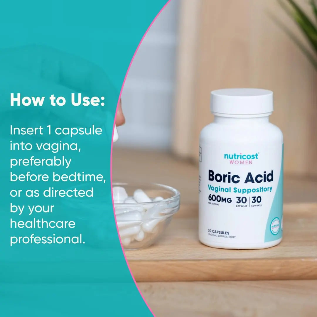 Nutricost Boric Acid 600mg, 30 Capsules - Vaginal Suppository - Non-GMO - for Women Nutricost Au supplements