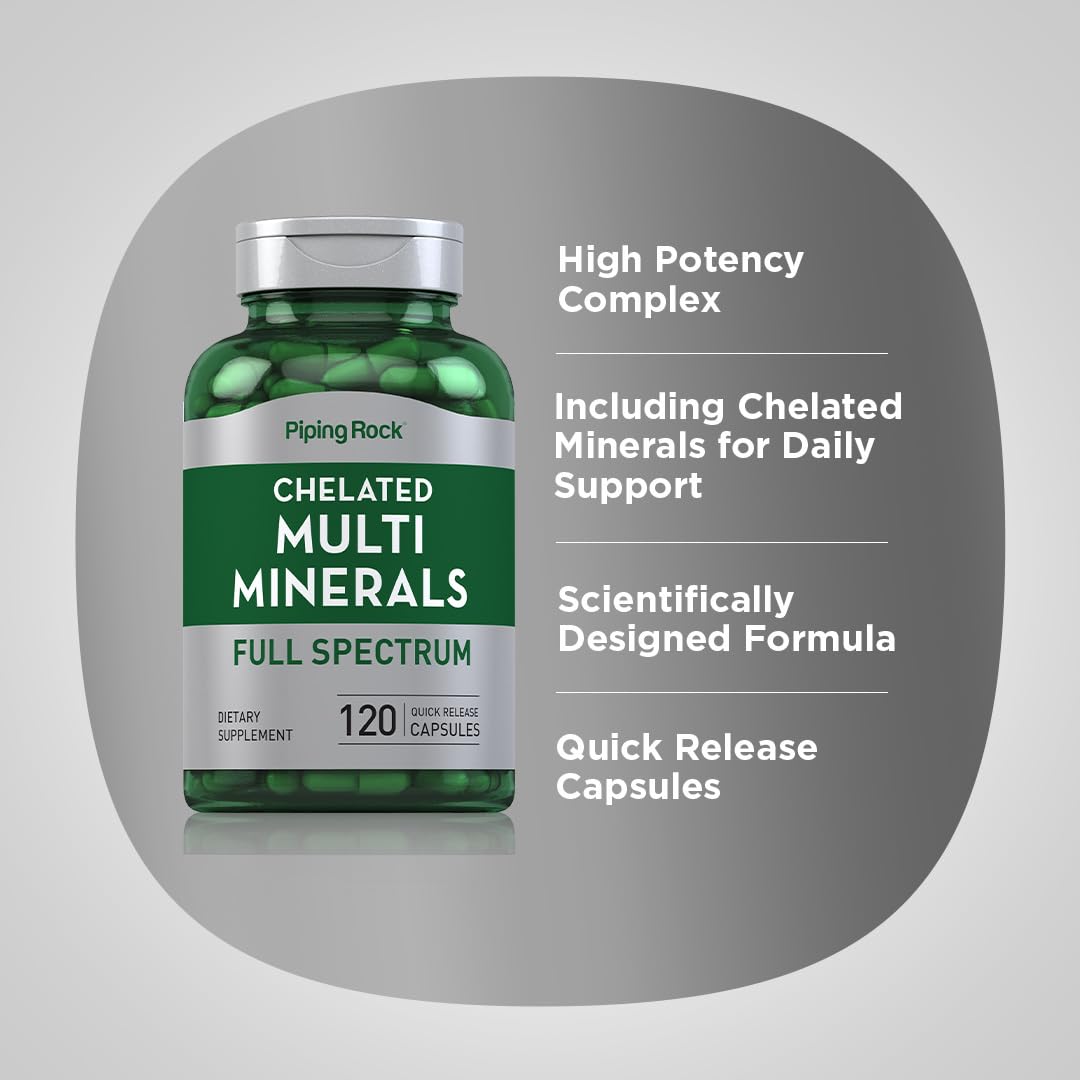 Piping Rock Mega Multi Mineral Chelated Supplement | 120 Capsules | for Men and Women | Iron Free | Non-GMO, Gluten Free Piping Rock Au supplements