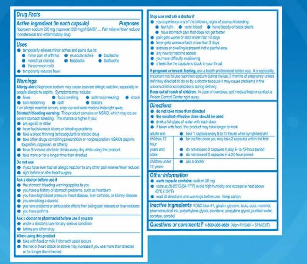 Aleve Liquid Gels Naproxen Sodium Capsules, 220 mg (NSAID) Pain Reliever/Fever Reducer Aleve Au supplements