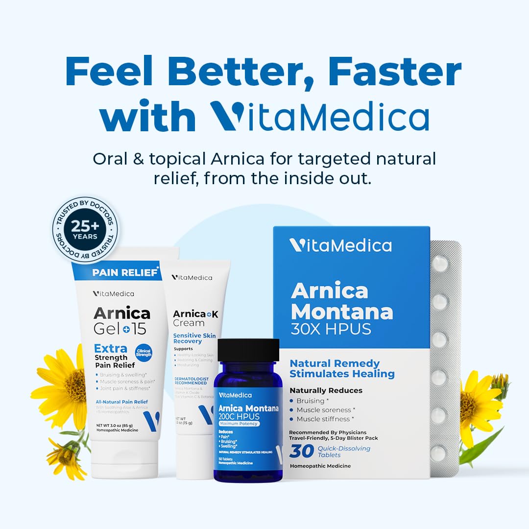 VitaMedica Arnica Montana 200C Rapid Dissolve Tablets for Natural Pain, Bruising, and Swelling Support - High Potency Homeopathic Medicine for Injury and Surgery Recovery - 150 Ct - 50 Servings VitaMedica Au supplements