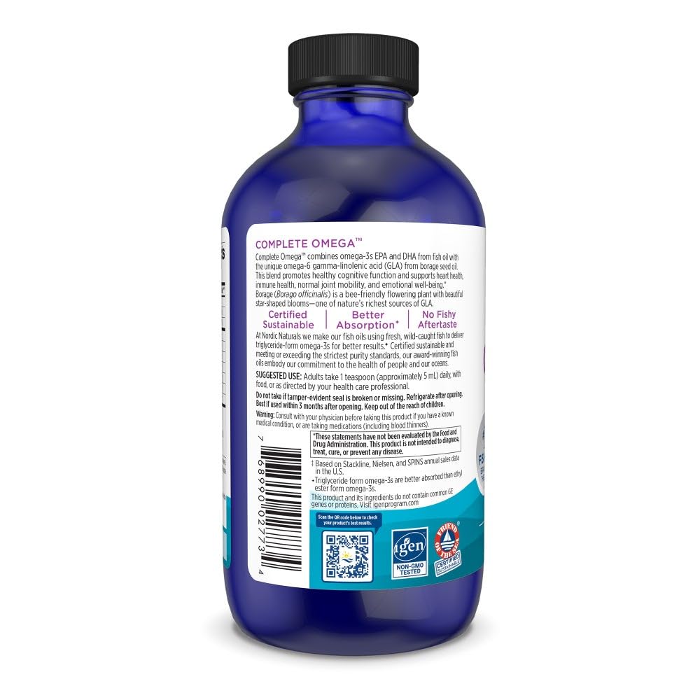 Nordic Naturals Complete Omega, Lemon Flavor - 8 oz - 1270 mg Omega-3 - EPA & DHA with Added GLA - Healthy Skin, Cognition, Positive Mood - Non-GMO - 48 Servings Nordic Naturals Au supplements