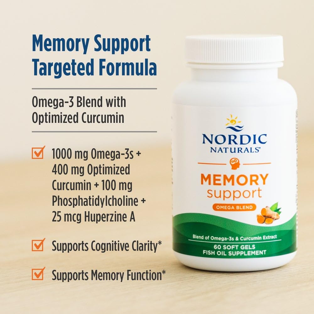 Nordic Naturals Memory Support with Curcumin - 60 Soft Gels - 1000 mg Omega-3 + 400 mg Optimized Curcumin - Memory, Cognition - Contains Phosphatidylcholine & Huperzine A - Non-GMO - 30 Servings Nordic Naturals Au supplements