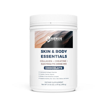 Renue By Science Skin & Body Essentials | Collagen Peptides Electrolytes Creatine & BCAA Powder | Collagen (12g) Creatine Monohydrate (4g) per Serving with Taurine & Glycine | Made in USA - Chocolate Renue By Science Au supplements