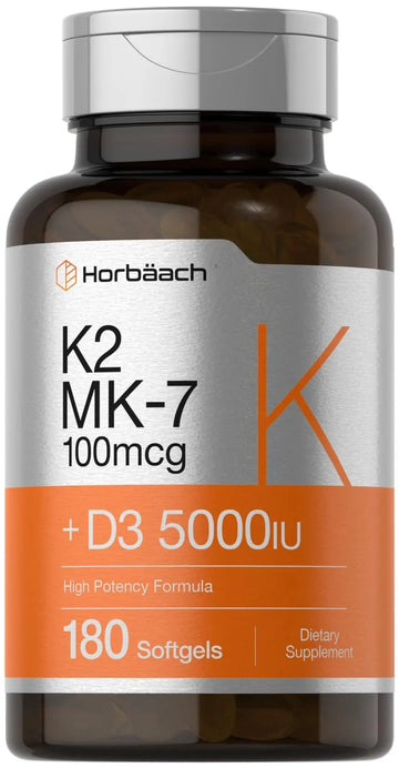 Horbäach Vitamin D3 K2 | 5000iu of Vitamin D & 100mcg MK-7 Complex | 180 Softgel Cap Horbäach Au supplements