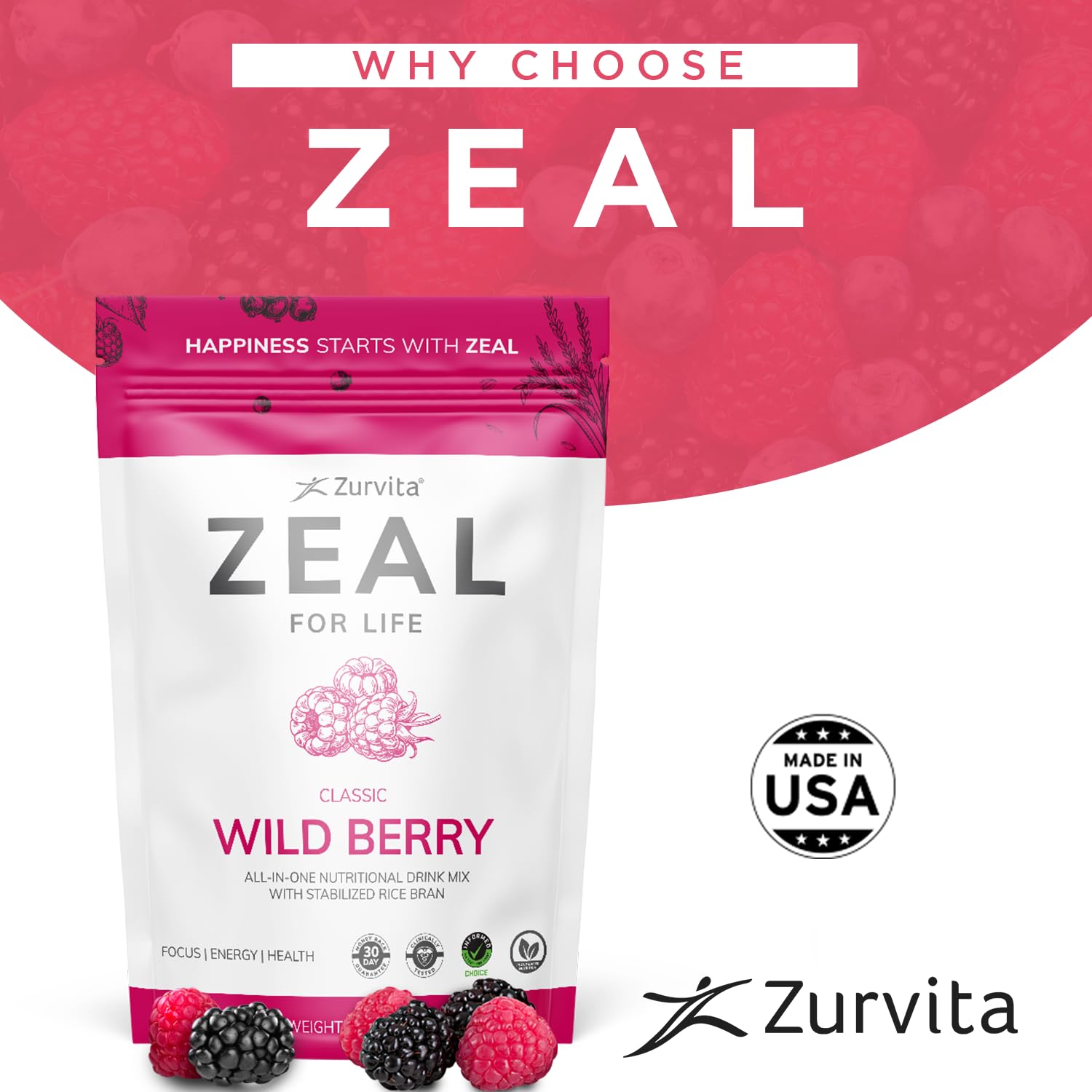 Zurvita - Zeal for Life 30-Day Wellness Bag - Wild Berry (Classic) - Nutritional Supplement for Vitality, Immunity, and Wellness - 420 Grams Zurvita Au supplements