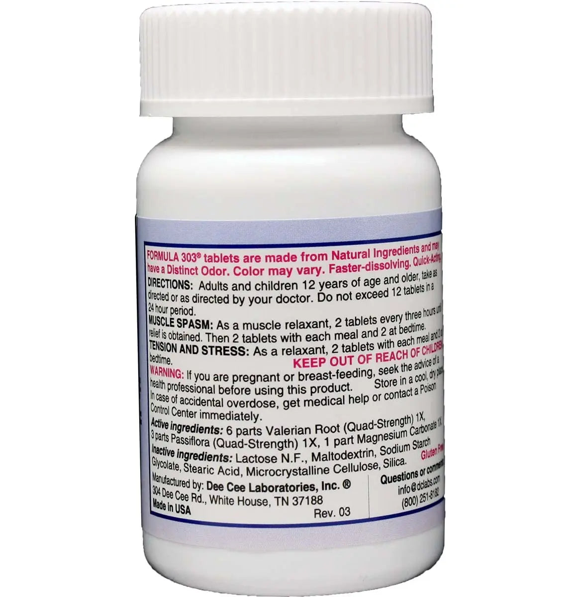 Dee CEE Labs Formula 303 Maximum Strength Tablets, 45 Tablets; All-Natural containing Dee Cee Laboratories Au supplements