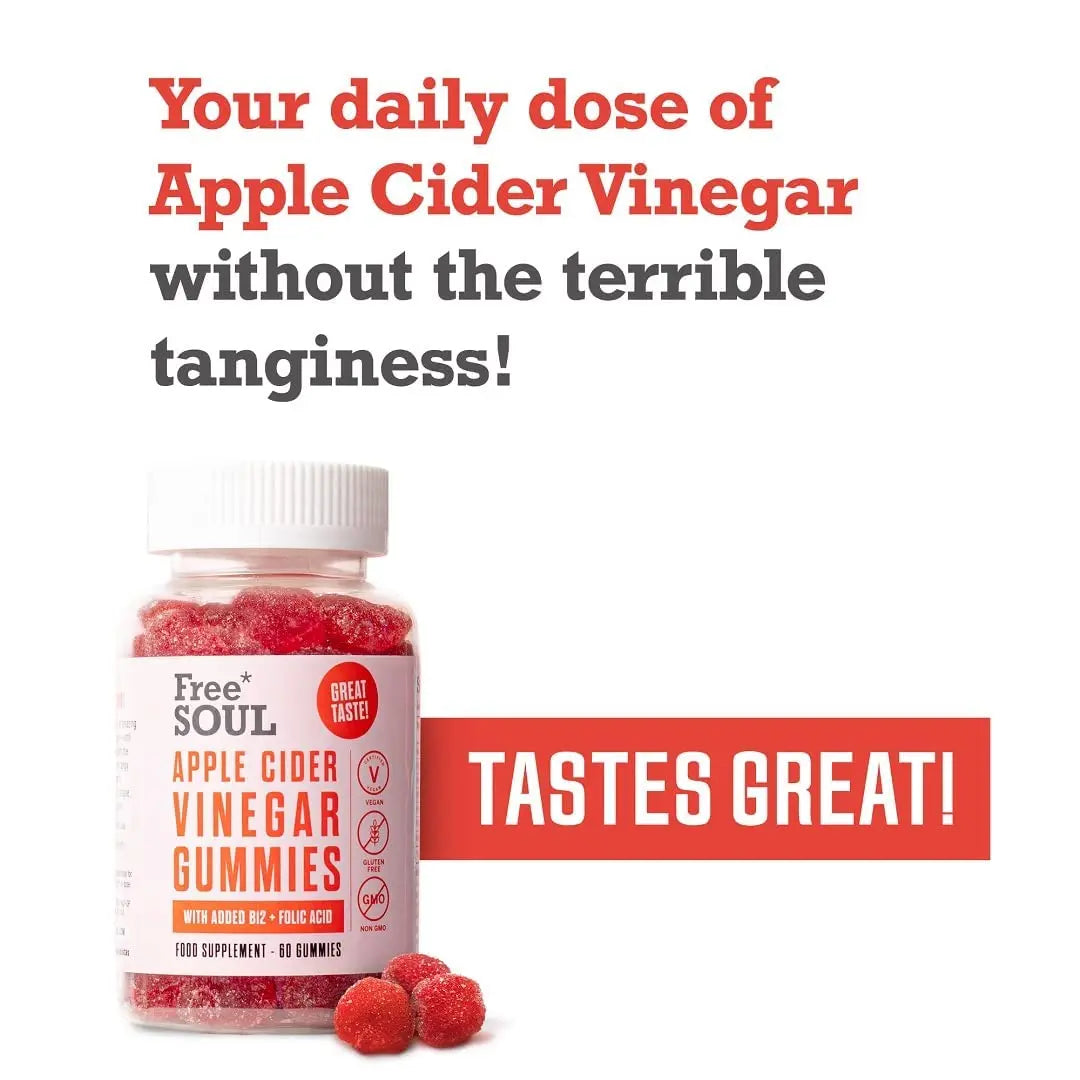 Apple Cider Vinegar Gummies with The Mother 1000mg Enhanced with Vitamin B12 & Folic Free Soul Au supplements