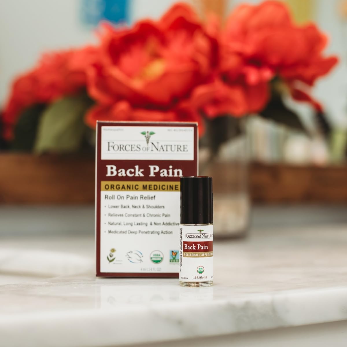 Forces of Nature Natural, Organic Back Pain Relief, w/Arnica & St John's Wort, Fast Acting Anti-Inflammatory Topical Muscle Soother for Lower Back, Sciatica, Neck, Non-GMO, Cruelty-Free, 0.14 Fl Oz Forces of Nature Au supplements