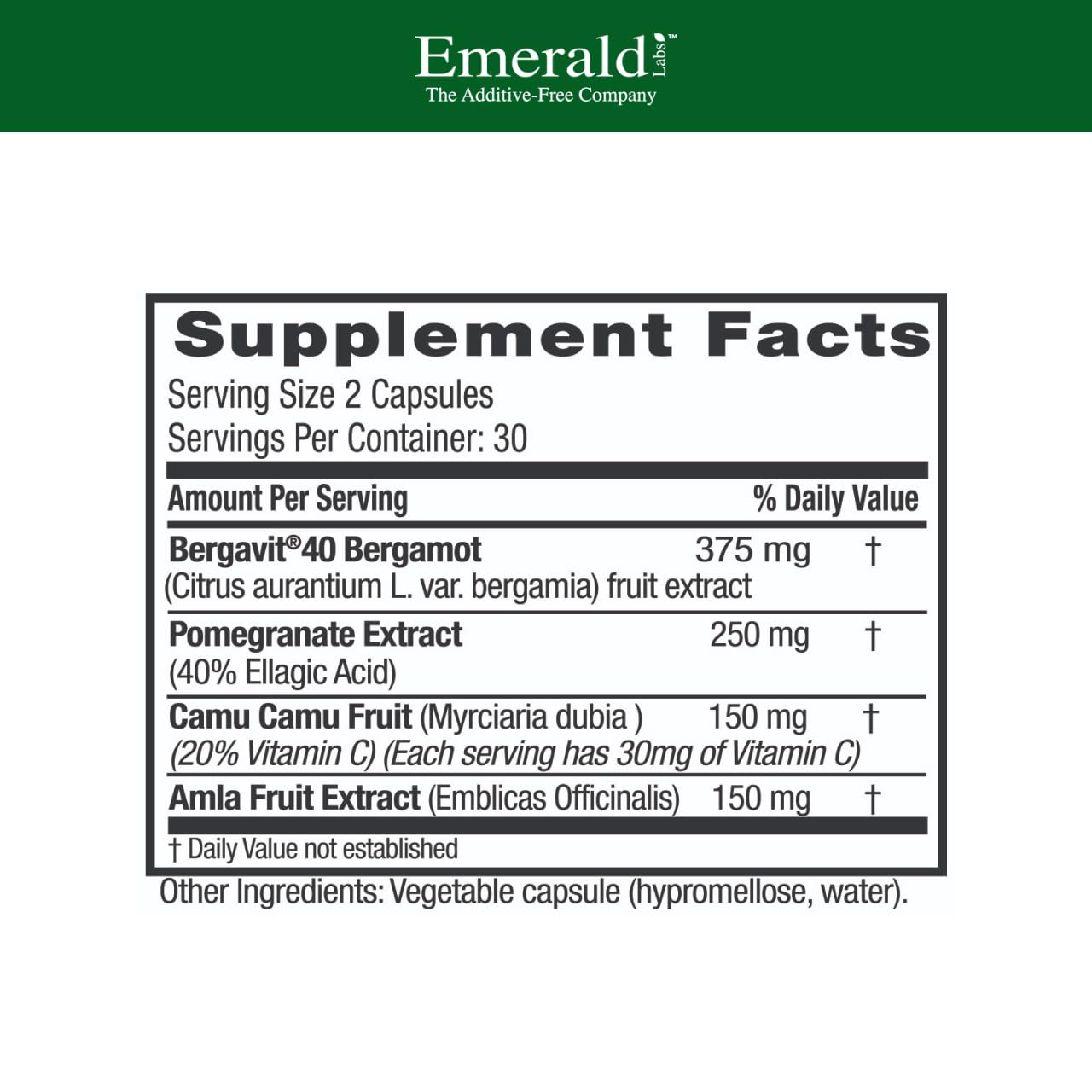 EMERALD LABS Bergamot+ - Supports Metabolism & Heart Health with Bergamot, Pomegranate, Amla & Camu Camu - Gluten-Free & Vegan - 60 Vegetable Capsules (30 Servings) EMERALD LABS Au supplements