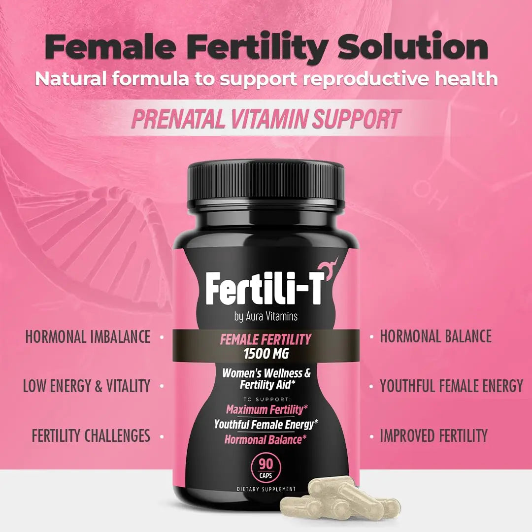 Fertili-t Female (90 Caps) Natural Fertility Support, Hormonal Balance & Prenatal Vitamins for Women, Conception Support, Natural Fertility Supplement with Aguaje & Red Maca (30-Day Supply) (1) AURA VITAMINS Au supplements