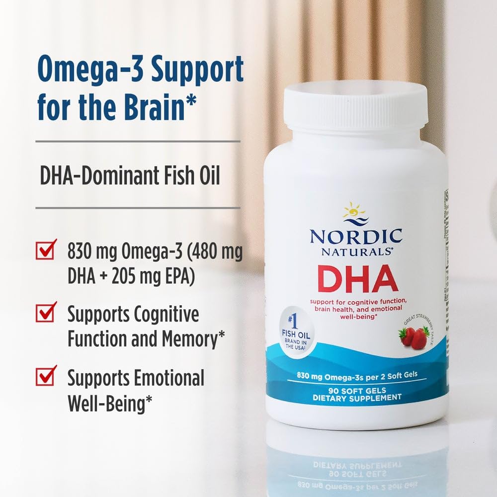 Nordic Naturals DHA, Strawberry - 90 Soft Gels - 830 mg Omega-3 - High-Intensity DHA Formula for Brain & Nervous System Support - Non-GMO - 45 Servings Nordic Naturals Au supplements