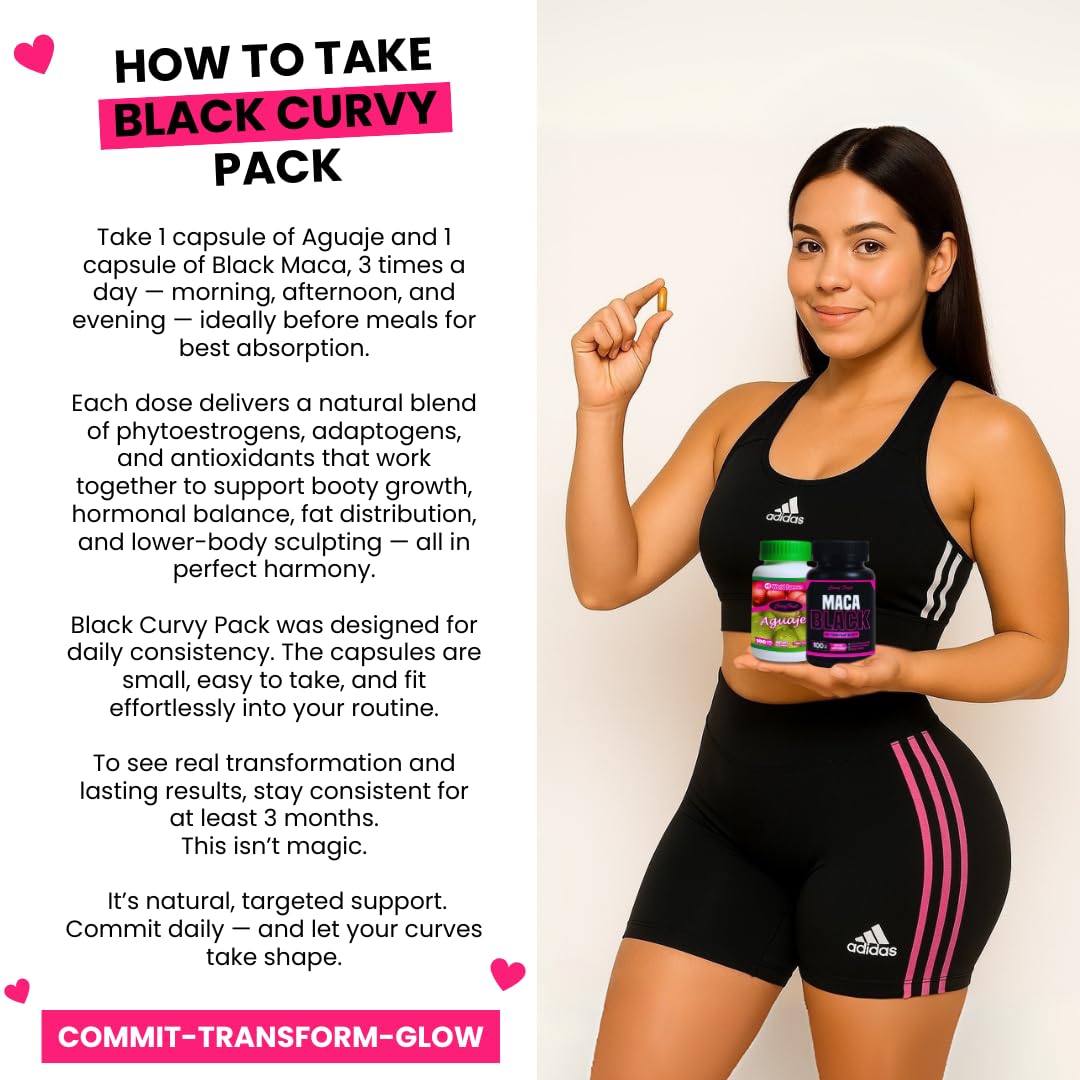 Maximum Booty Growth – Aguaje + Black Maca Pills for Women – Glute Volume Enhancer - Black Curvy Pack Curvy Fruit Au supplements
