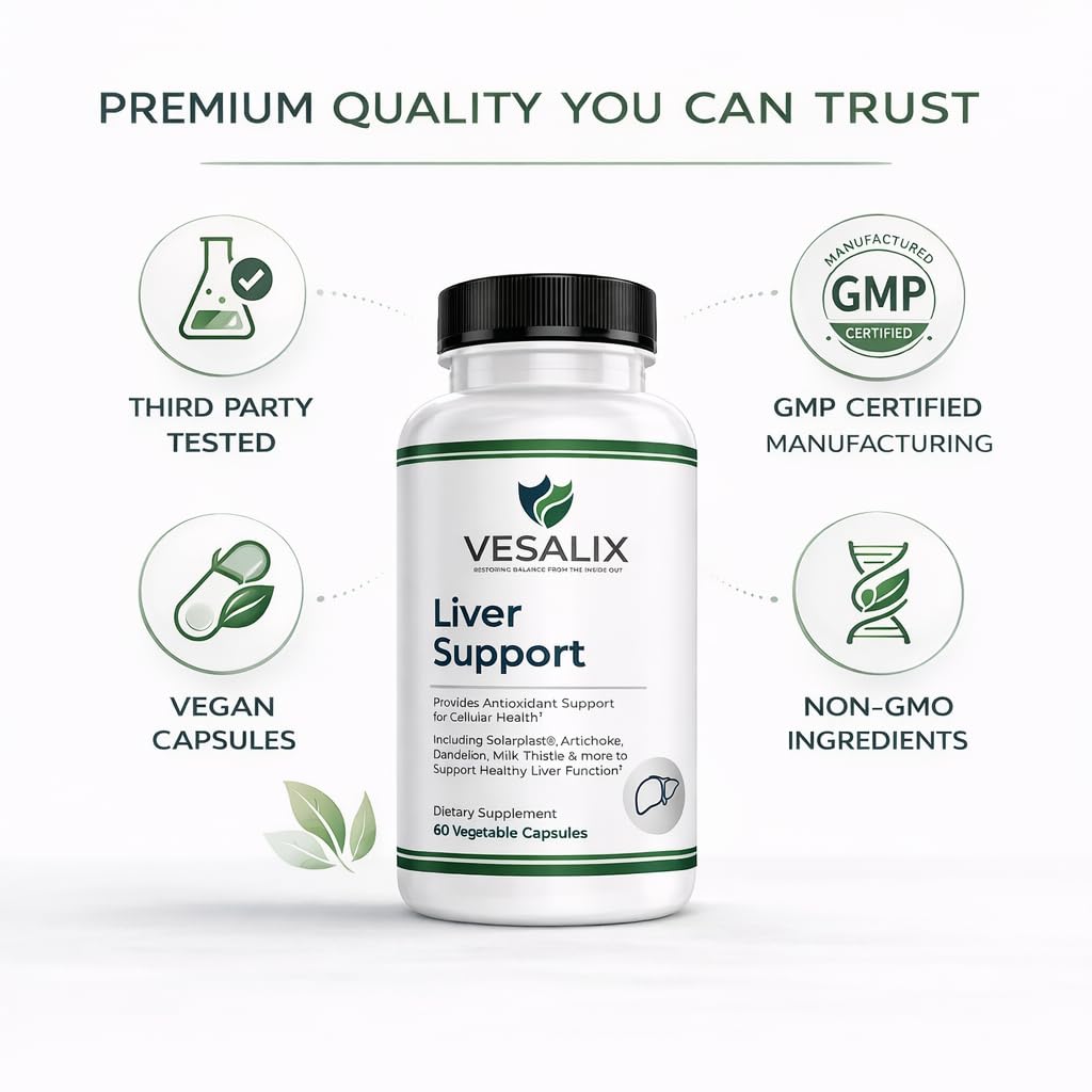 VESALIX Liver Support Supplement for Adults 40+ – Milk Thistle, Artichoke & Dandelion with Digestive Enzymes – Supports Digestion & Cellular Health – 60 Vegetarian Capsules VESALIX Au supplements