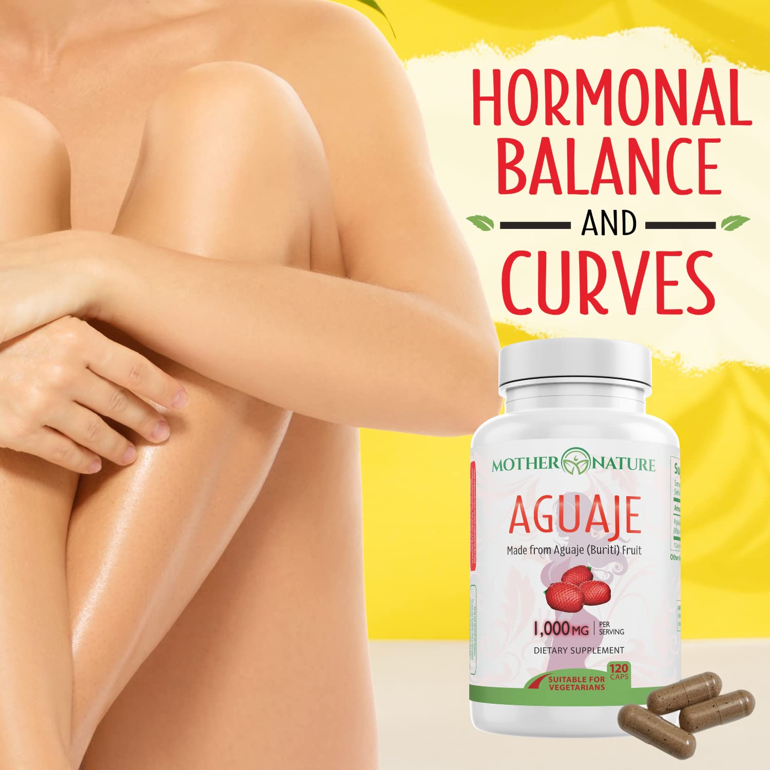 Mother Nature Aguaje Curves Capsules for Women, 1000mg (120ct), Natural & Sustainably Sourced Aguaje Fruit from Peru for Female Health, Hormone Balance, Curve Enhancer, Vegan, Non-GMO & Gluten-Free Mother Nature Organics Superfoods for Organic Living Au supplements