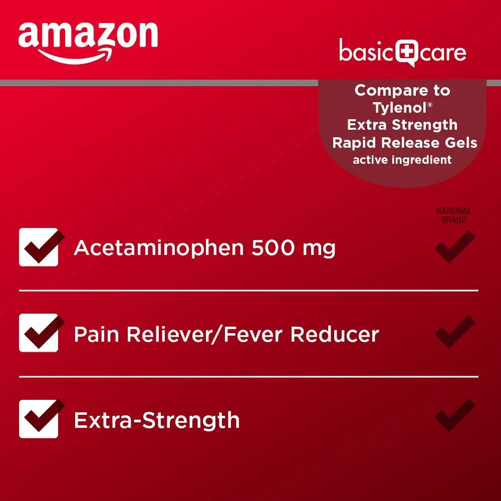 Amazon Basic Care Rapid Release Acetaminophen Caplets 500 mg, Extra Strength Pain Reliever and Fever Reducer for Headache, Backache, Menstrual Pain, Arthritis Pain, 400 Count Amazon Basic Care Au supplements