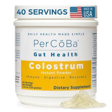 Colostrum Supplement for Gut Health, Bloating, Hair Growth, Muscle Recovery, Immune Support - Unflavored Bovine Colostrum Powder Made in USA, Non-GMO, Gluten Free, 120 Grams Per Serving - 40 Servings PERCOBA Au supplements