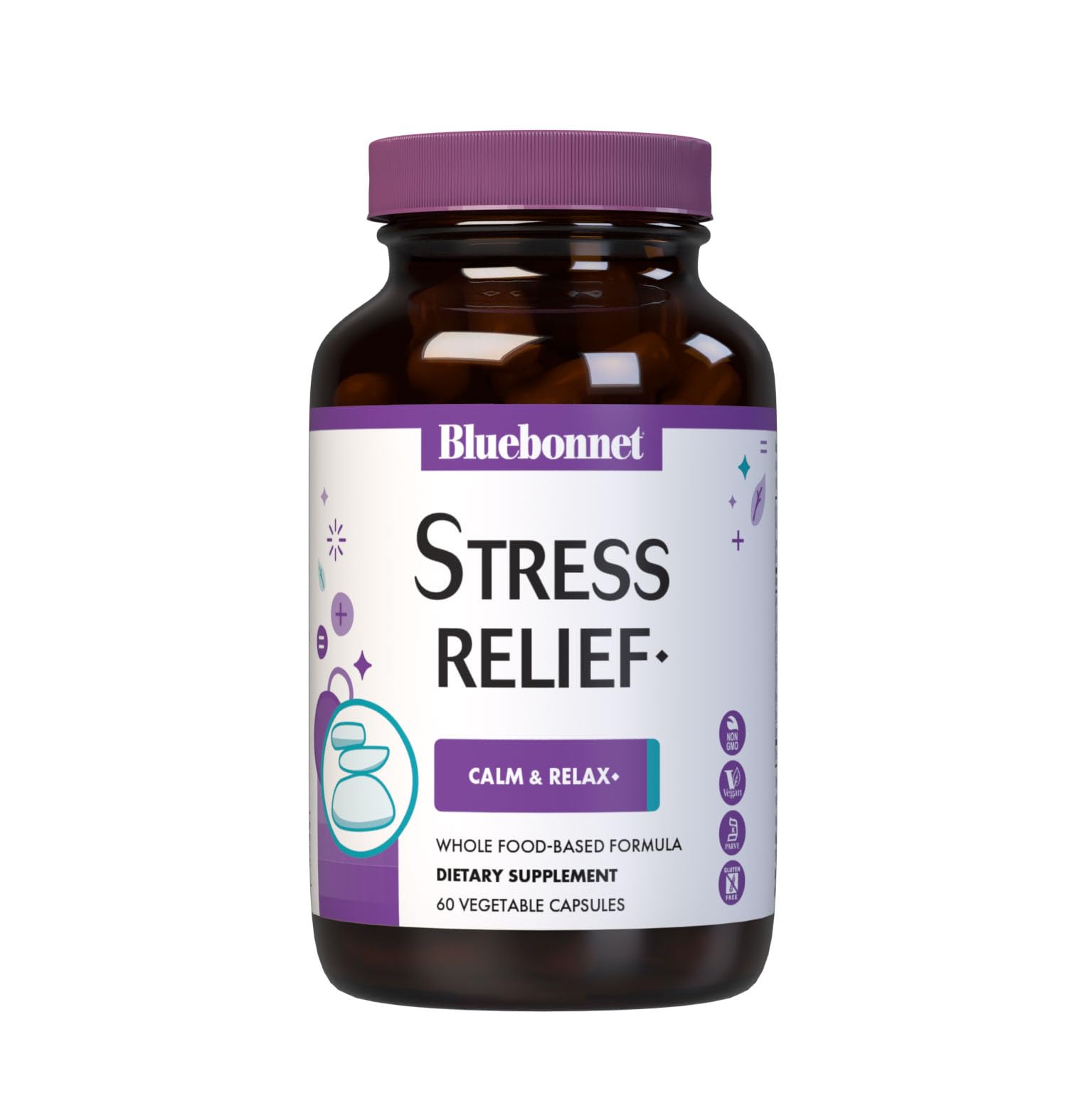 BlueBonnet Targeted Choice Stress Relief Whole Food Based Ashwagandha Extract, L-Theanine, Lemon Balm, Rhodiola Relaxing Calm Mood Supplement for Women & Men - Non-GMO, Vegan - 60 Vegetable Capsules BlueBonnet Au supplements