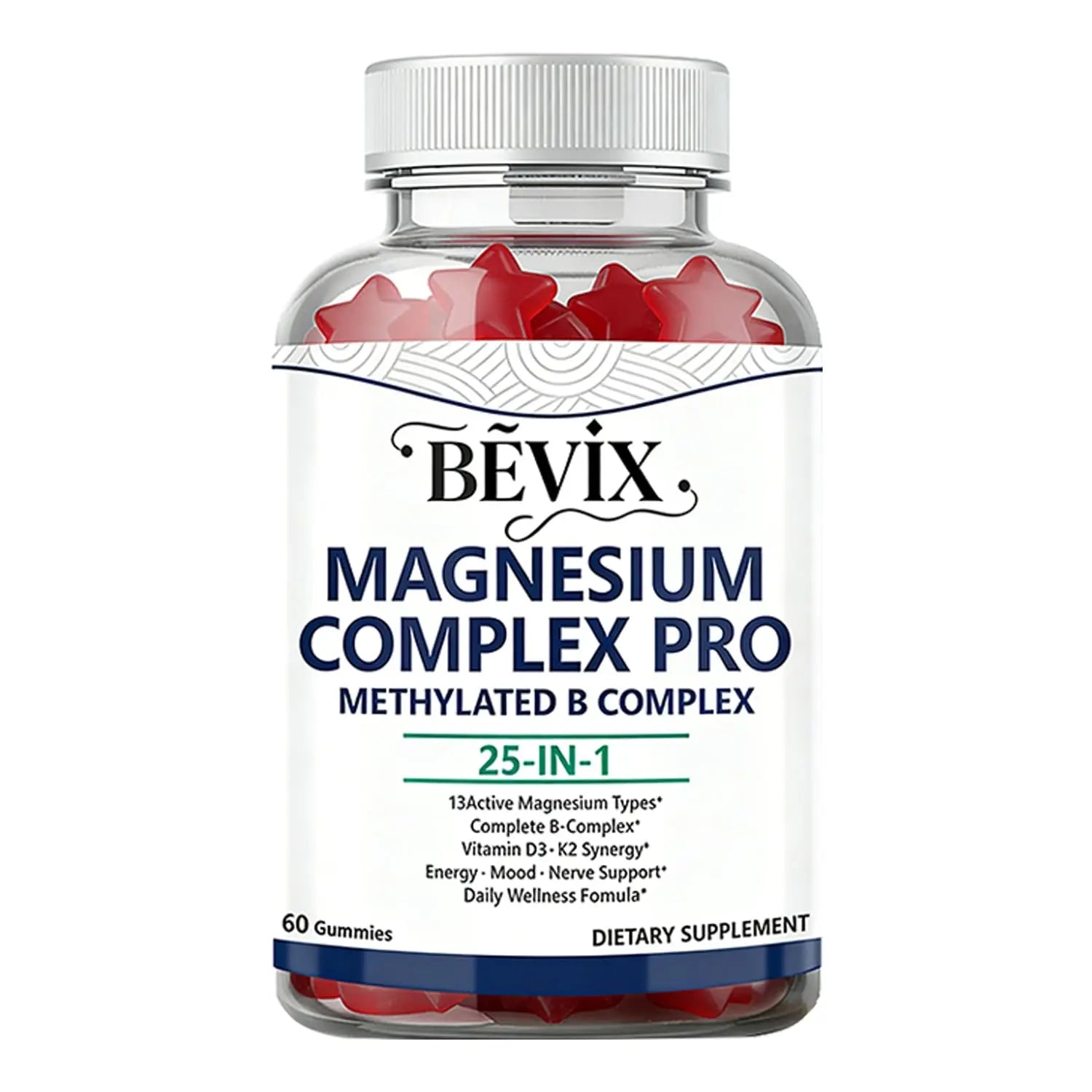 BEVIX Magnesium Complex Gummies with Methylated B Complex Magnesium Glycinate Citrate Malate Taurate Gluconate Aspartate Carbonate D3 K2, Magnesium for Relaxation Energy & Nerve, 60 Gummies BEVIX Au supplements