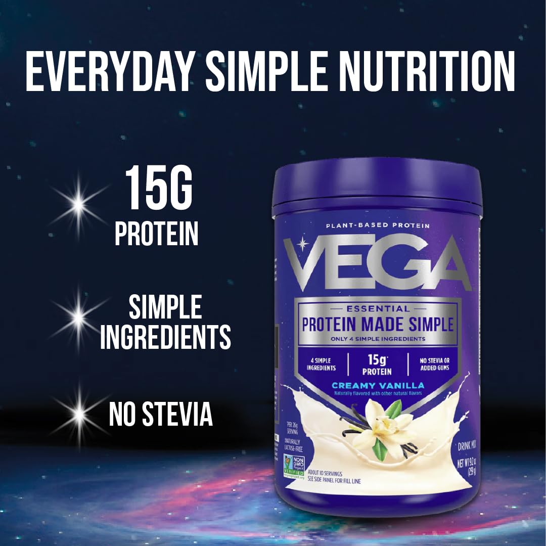 Vega Protein Made Simple Protein Powder, Vanilla - Stevia Free, Vegan, Plant Based, Healthy, Gluten Free, Pea Protein for Women and Men, 9.2 oz (Packaging May Vary) Vega Au supplements