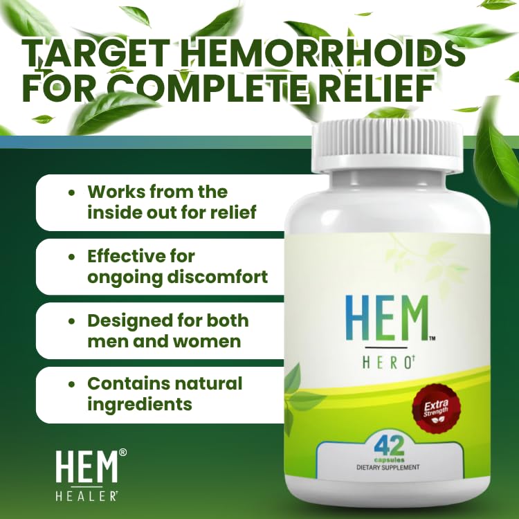 Hem Healer Hem Hero Extra Strength Hemorrhoid Treatment - Reduce Swelling, Soothe Itching & Irritation - 100% Natural - 42 Vegetarian Capsules Hem Healer Au supplements