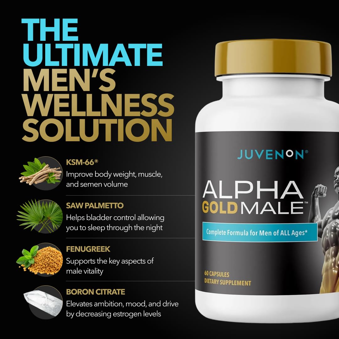 Juvenon Alpha Gold Male Testosterone Booster for Men - T-Support & Male Vitality with KSM-66 Ashwagandha + Fenugreek + Boron Citrate + Saw Palmetto, Non-GMO Vegetarian Capsules Juvenon Au supplements