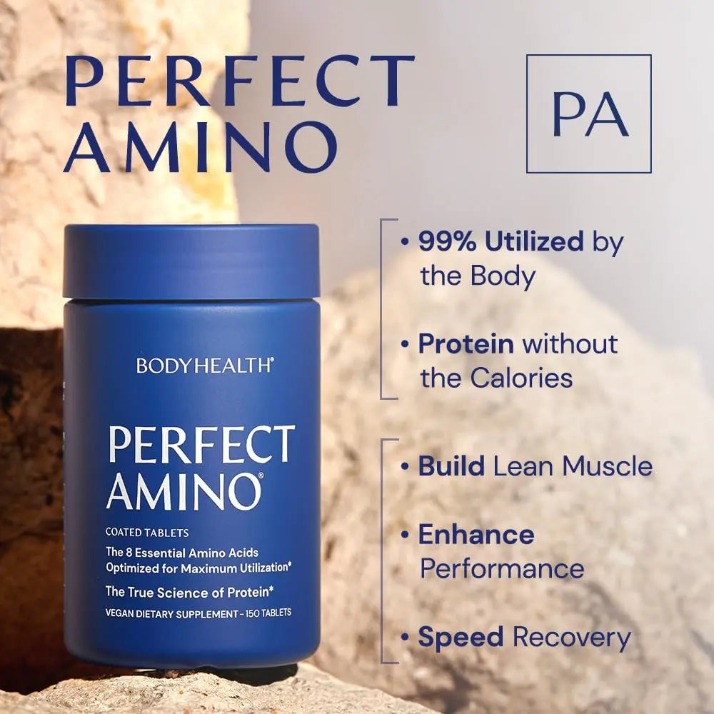 BodyHealth PerfectAmino (150 ct) Easy to Swallow Tablets, Essential Amino Acids Supplement with BCAAs, Vegan Protein for Pre/Post Workout & Muscle Recovery with Lysine BodyHealth Au supplements