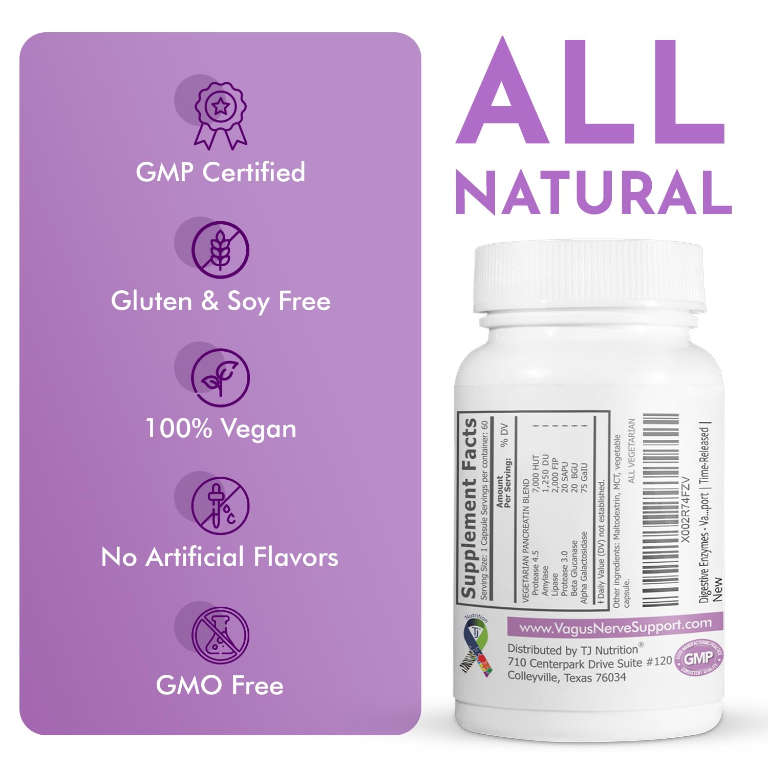 TJ Nutrition Digestive Enzymes for Sensitive Stomachs - Supports Vagus Nerve, Vegetarian Pancreatic Support, Timed Release Formula for Optimal Gut Health, Enhances Food Digestion & Gut Flora TJ Nutrition Au supplements