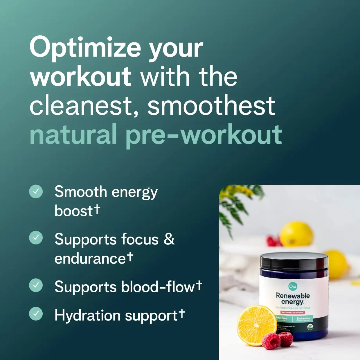 Ora Organic Natural Pre Workout Powder - Raspberry Lemonade Flavor- Provides Jitter Free Energy, Focus, Hydration, & Endurance - Vegan, Certified Organic, Soy, Dairy, & Gluten Free, 20 Servings Ora Organic Au supplements