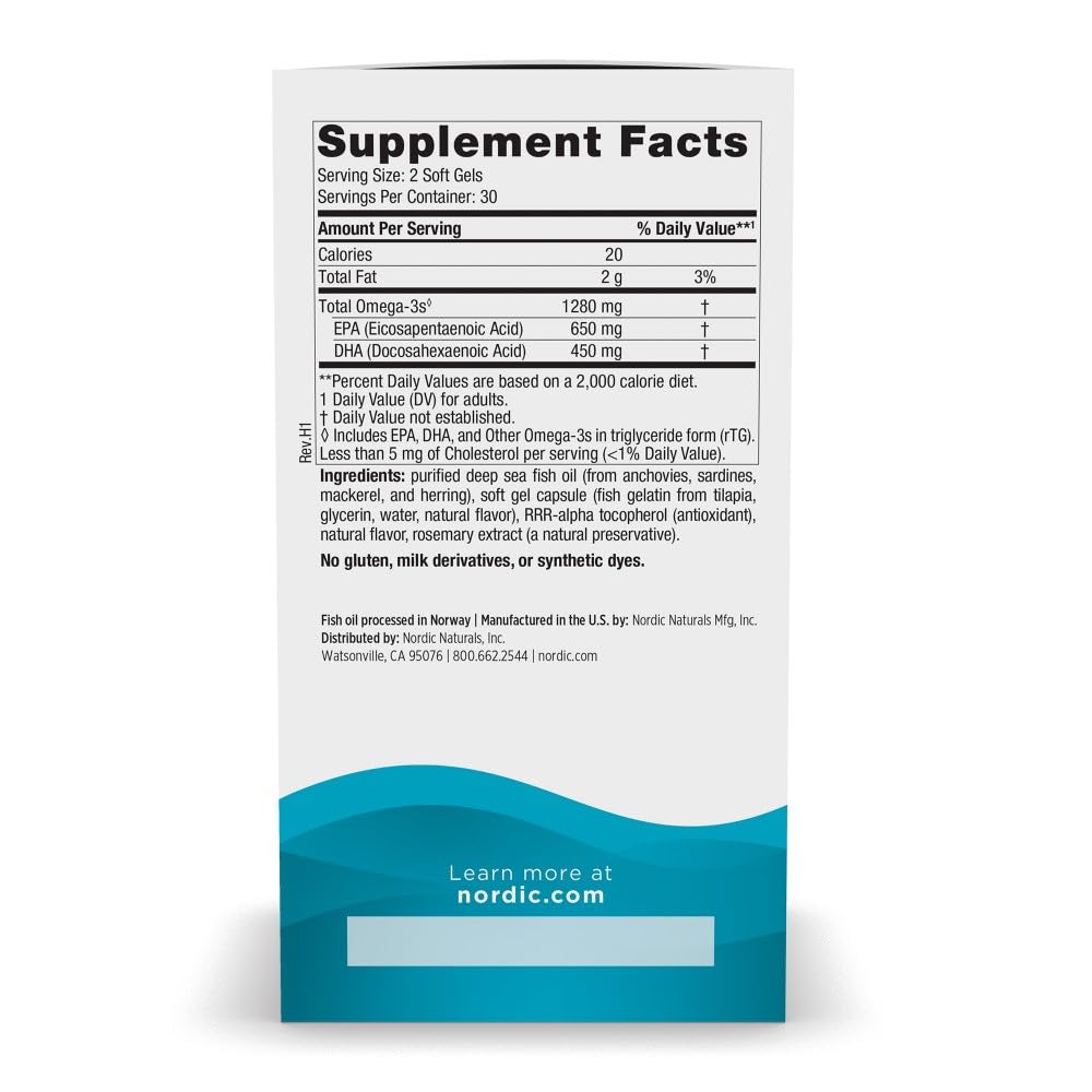Nordic Naturals Ultimate Omega in Fish Gelatin, Lemon Flavor - 60 Soft Gels - 1280 mg Omega-3 - High-Potency Fish Oil Supplement - EPA & DHA - Promotes Brain & Heart Health - Non-GMO - 30 Servings Nordic Naturals Au supplements