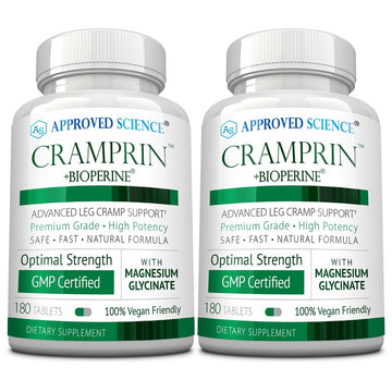 Approved Science Cramprin - High Absorption Magnesium, Vitamin B Complex, BioPerine - Muscle Cramps - 6 Month Supply - 2 Bottles - Vegan Approved Science Au supplements