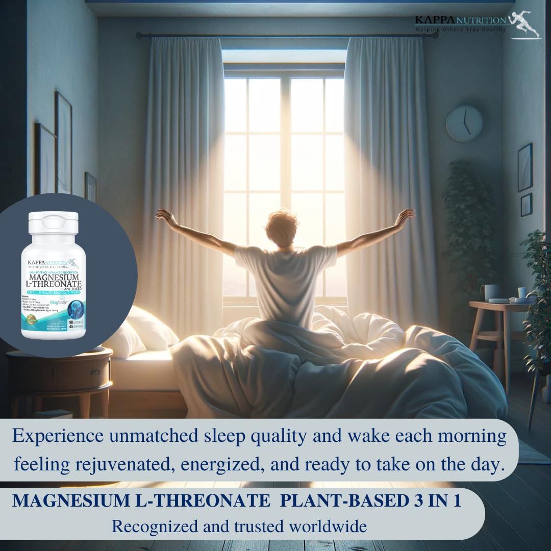 Kappa Nutrition Powered by Magbrain™ Magnesium L-Threonate Plant-Based, 90 Vegan Capsules, 420mg Elemental Magnesium (3 Capsules) from 2,253mg, Brain, Sleep & Muscle Support. KAPPA NUTRITION Au supplements