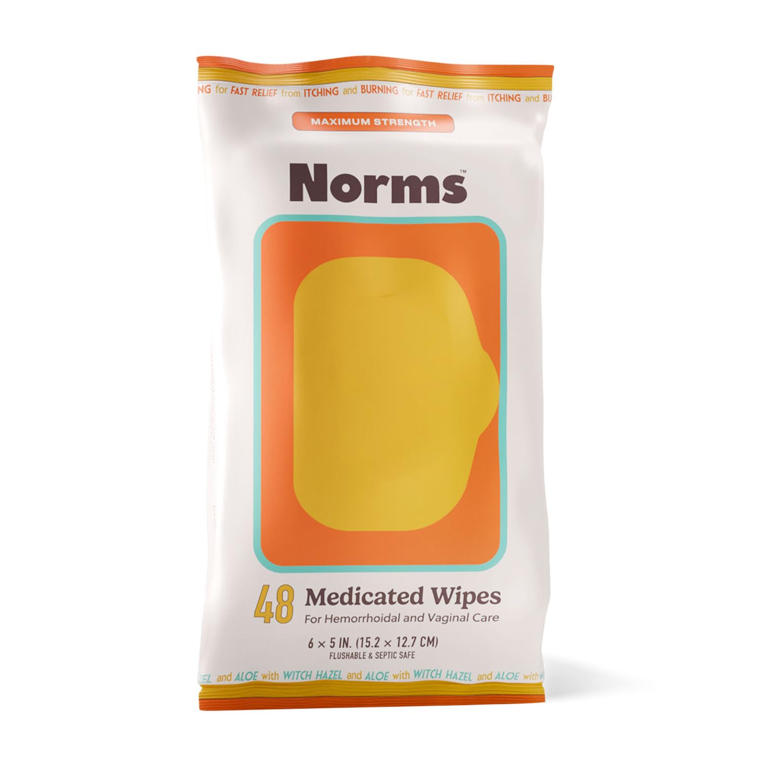 Norms Medicated Hemorrhoid Wipes with Witch Hazel and Aloe, Soothing Flushable Wipes for Itching, Burning & Swelling Relief, Hypoallergenic & Fragrance Free - 48ct (Pack of 1) Norms Au supplements