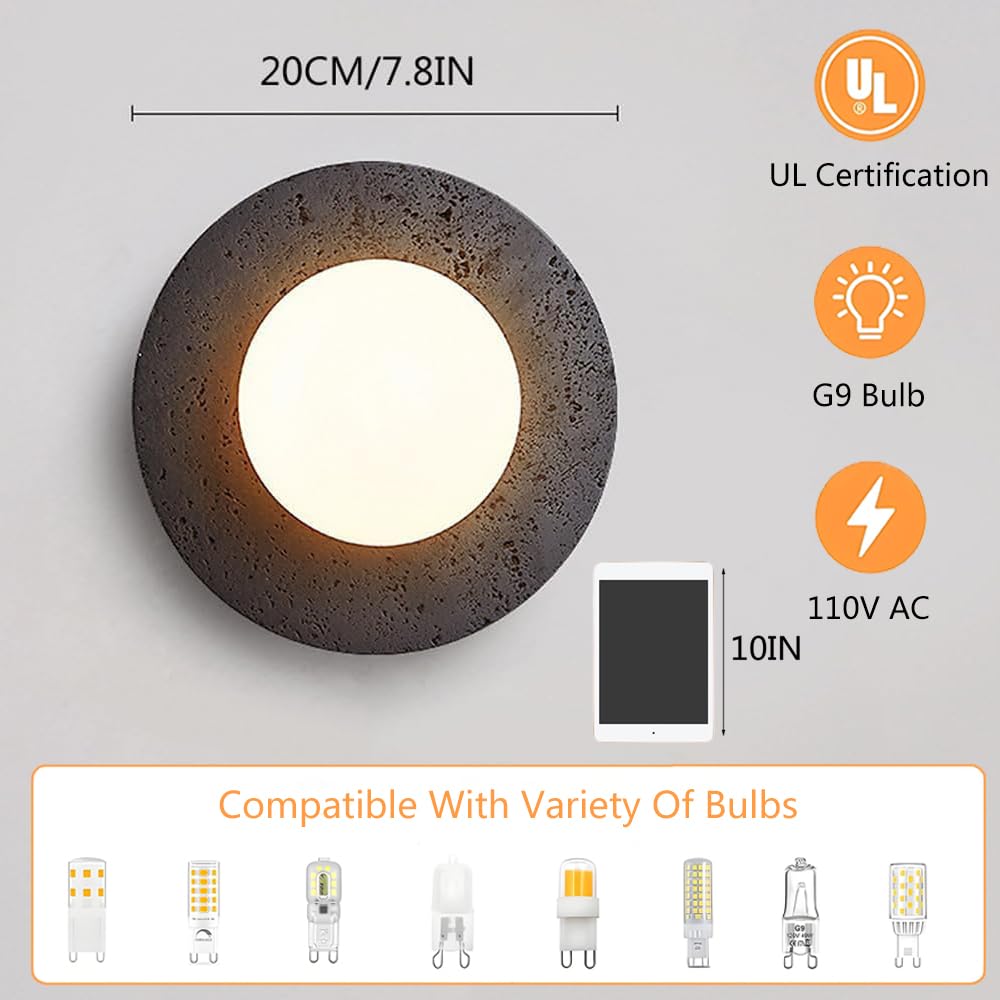 BFFGKGL Modern Natural Black Travertine Hallway Wall Sconce Nordic Creativity Round Transmittance Glass Bedside Wall Light Japanese Minimalist Aisle Wall Lamp For Living Room Stairs Living Room Balcon BFFGKGL Au supplements
