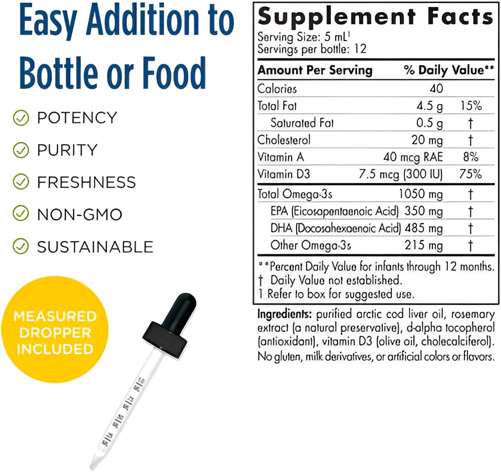 Nordic Naturals Baby’s DHA, Unflavored - 2 oz - 1050 mg Omega-3 + 300 IU Vitamin D3 - Supports Brain, Vision & Nervous System Development in Babies - Non-GMO - Servings May Vary Nordic Naturals Au supplements