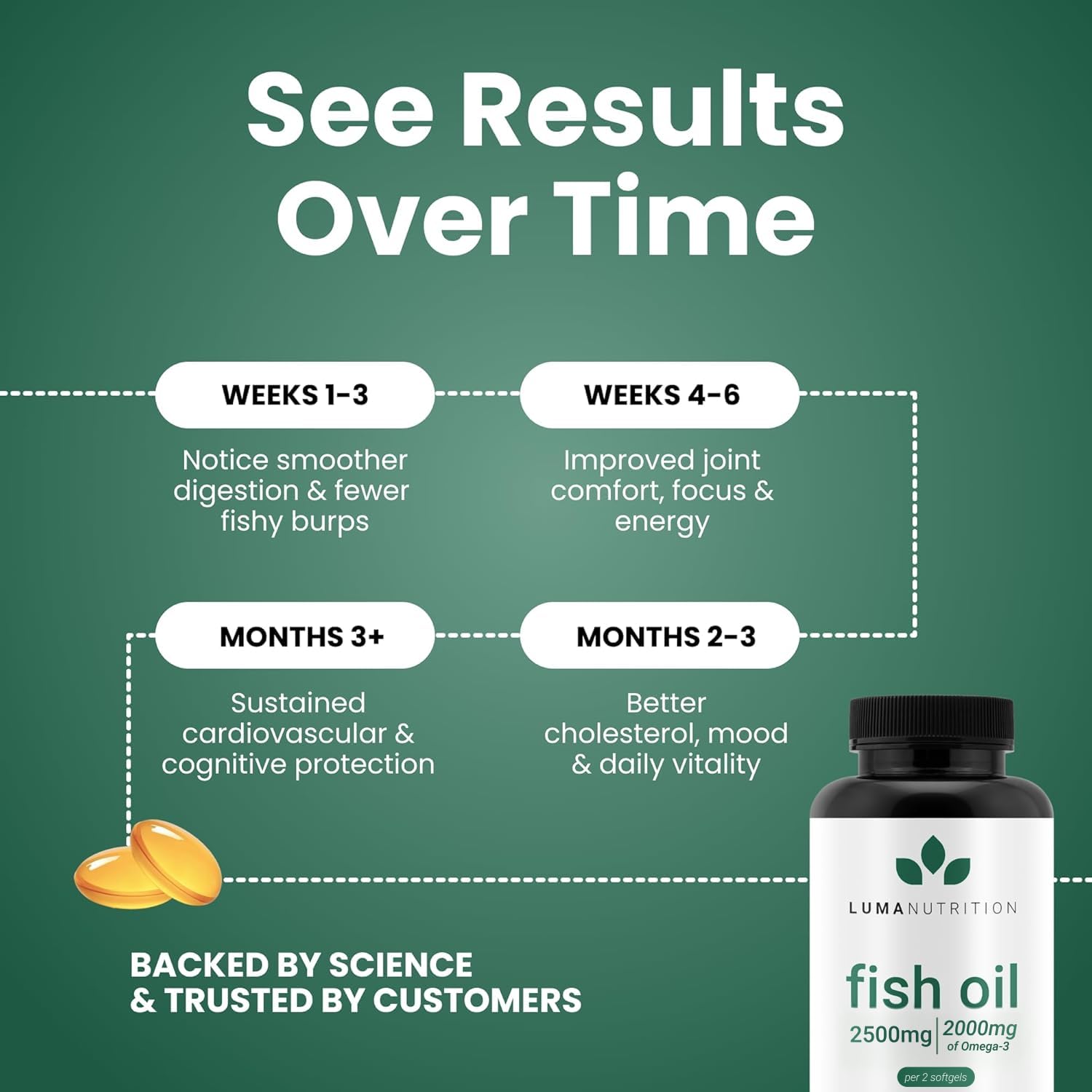 Luma Nutrition Omega 3 Fish Oil Supplement - Extra Strength 2500mg Per Serving - 2000mg EPA & DHA Per Serving - Brain and Heart Health - 60 Softgels, 30 Servings Luma Nutrition Au supplements