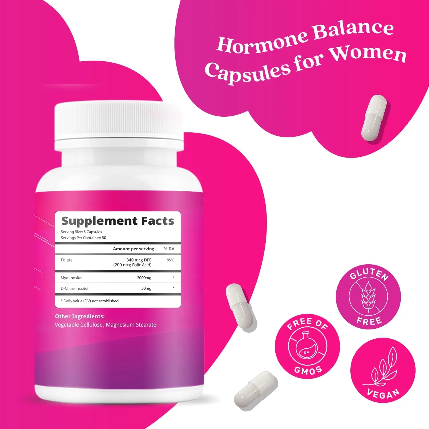 Myo-Inositol & D-Chiro Inositol Capsules with Folic Acid for PCOS | Prenatal Fertility BeLive Au supplements