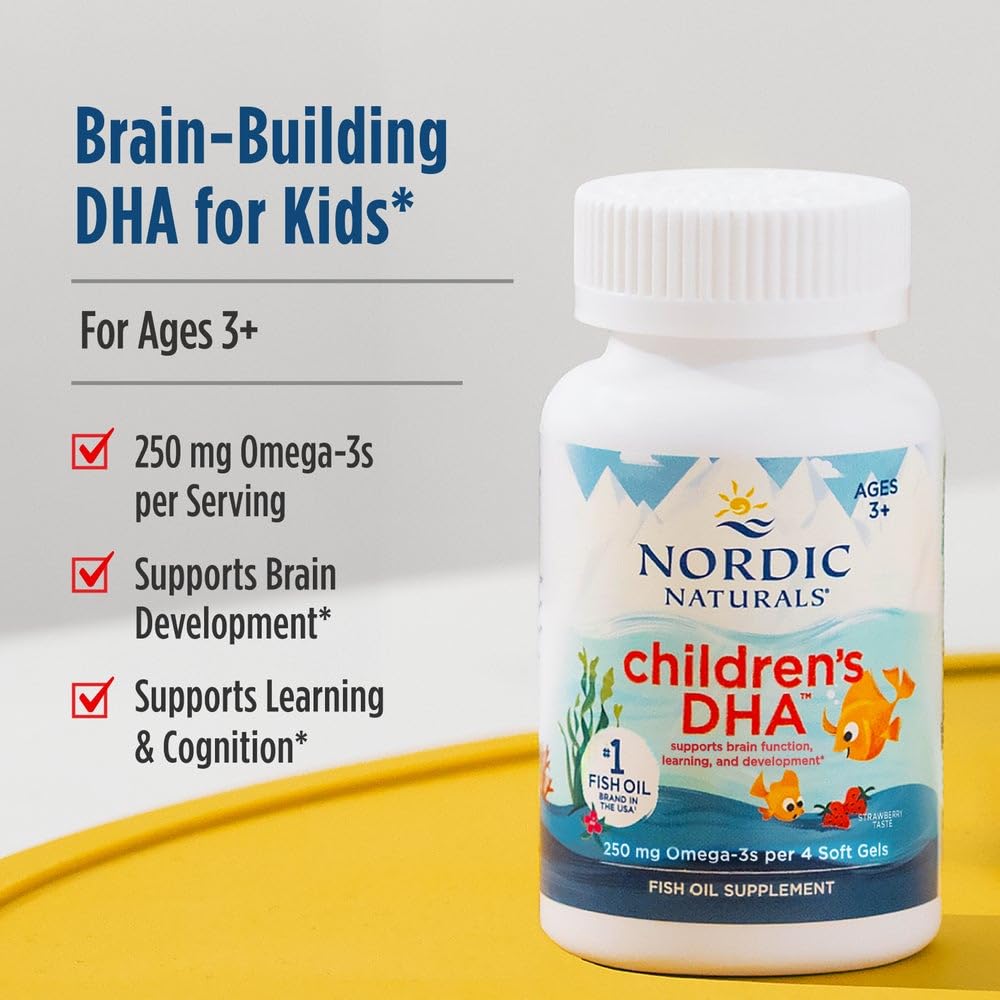 Nordic Naturals Children’s DHA, Strawberry - 90 Mini Chewable Soft Gels for Kids - 250 mg Omega-3 with EPA & DHA - Brain Development & Function - Non-GMO - 22 Servings (Pack of 2) Nordic Naturals Au supplements
