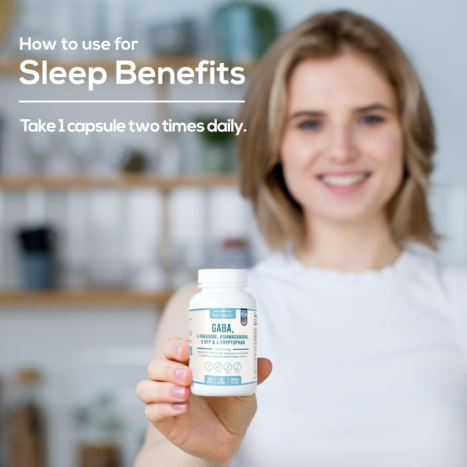 HARMONIFY GABA L-Theanine Supplements with Magnesium Glycinate, Ashwagandha, Same, 5-HTP and L-Tryptophan, 12 in 1 Supplements, 120 Capsules, 2000 mg HARMONIFY Au supplements
