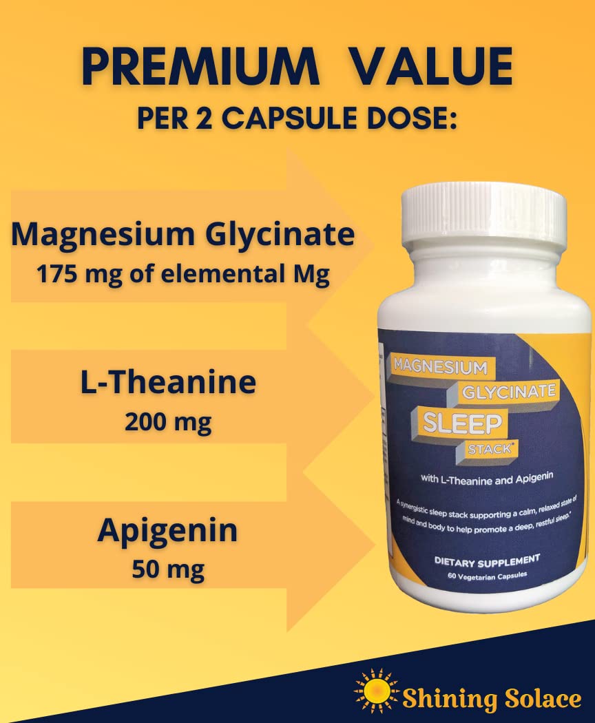 Shining Solace Magnesium Glycinate Sleep Stack with 200 mg L-Theanine, 50 mg Apigenin, 175 mg of Elemental Magnesium Glycinate | Sleep Support Magnesium Supplement | Made in USA Shining Solace Au supplements