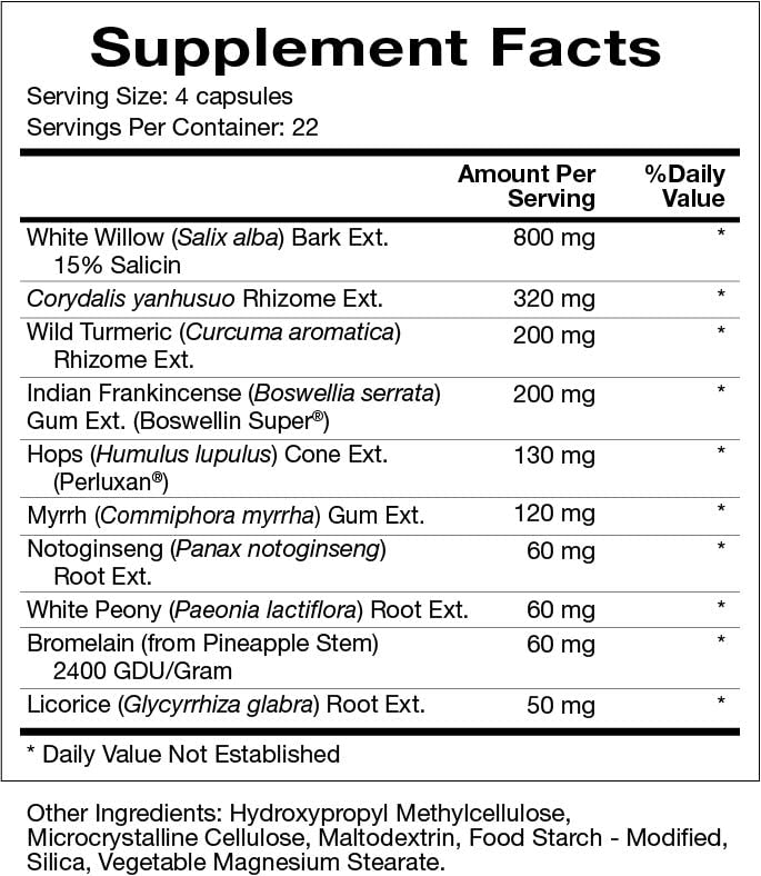 Natura Health Products Willow Relief Supplement - Enhances Muscle Relaxation - Featuring White Willow Bark, Turmeric, Boswellin Super Indian Frankincense, Corydalis Rhizome (90 Capsules) Natura Health Products Au supplements