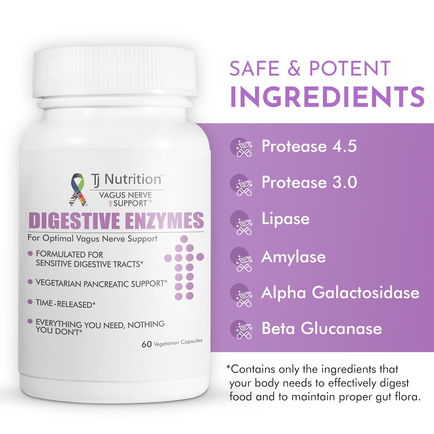 TJ Nutrition Digestive Enzymes for Sensitive Stomachs - Supports Vagus Nerve, Vegetarian Pancreatic Support, Timed Release Formula for Optimal Gut Health, Enhances Food Digestion & Gut Flora TJ Nutrition Au supplements